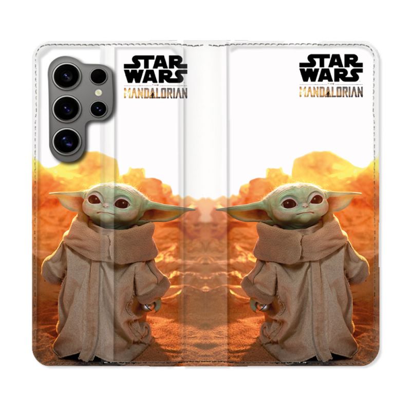 Housse Cuir Portefeuille pour Samsung Galaxy S24 Ultra Star Wars - Yoda bebe soleil