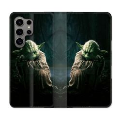 Housse Cuir Portefeuille pour Samsung Galaxy S24 Ultra Star Wars - Yoda sombre