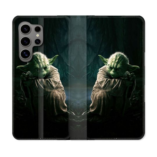 Housse Cuir Portefeuille pour Samsung Galaxy S24 Ultra Star Wars - Yoda sombre