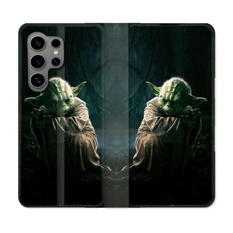 Housse Cuir Portefeuille pour Samsung Galaxy S24 Ultra Star Wars - Yoda sombre