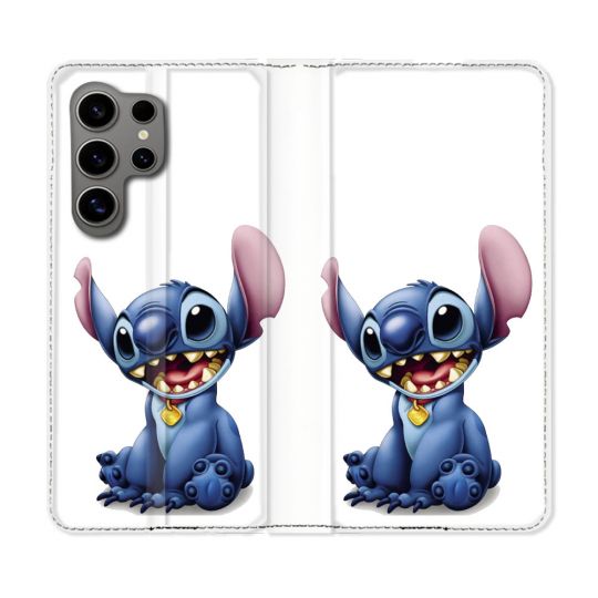 Housse Cuir Portefeuille pour Samsung Galaxy S24 Ultra Stitch Blanc