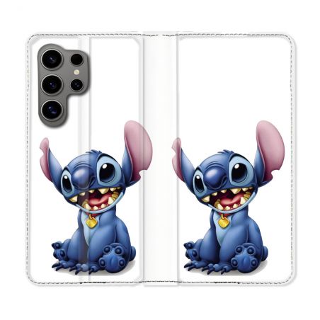 Housse Cuir Portefeuille pour Samsung Galaxy S24 Ultra Stitch Blanc