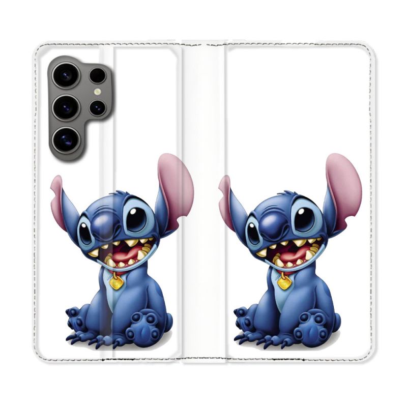 Housse Cuir Portefeuille pour Samsung Galaxy S24 Ultra Stitch Blanc