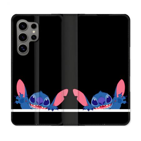Housse Cuir Portefeuille pour Samsung Galaxy S24 Ultra Stitch Noir