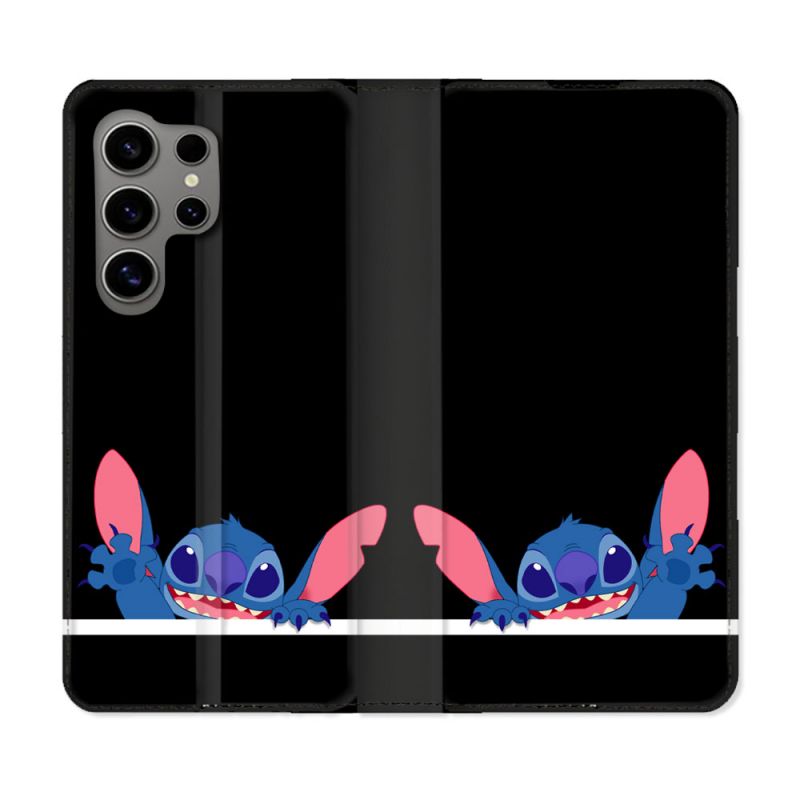 Housse Cuir Portefeuille pour Samsung Galaxy S24 Ultra Stitch Noir