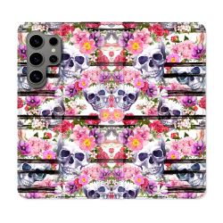 Housse Cuir Portefeuille pour Samsung Galaxy S24 Ultra Tete de Mort Pattern