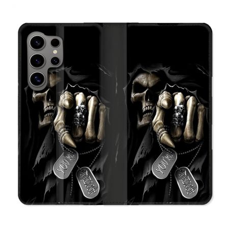 Housse Cuir Portefeuille pour Samsung Galaxy S24 Ultra Tete de Mort Your Next