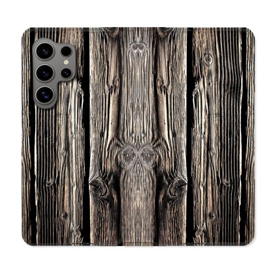 Housse Cuir Portefeuille pour Samsung Galaxy S24 Ultra Texture Bois