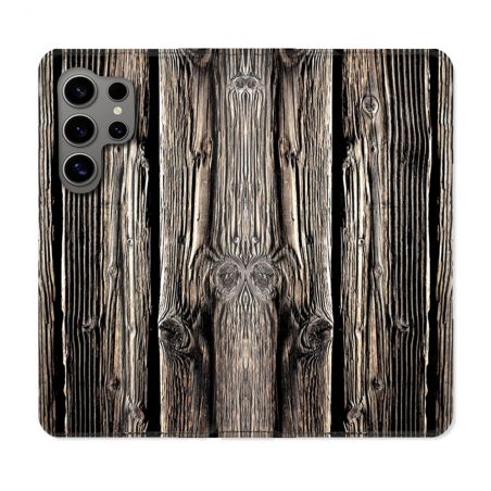 Housse Cuir Portefeuille pour Samsung Galaxy S24 Ultra Texture Bois
