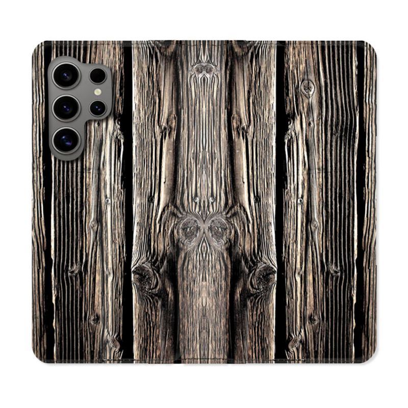 Housse Cuir Portefeuille pour Samsung Galaxy S24 Ultra Texture Bois
