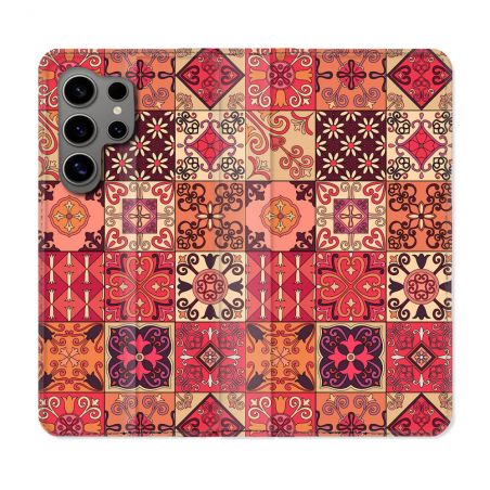 Housse Cuir Portefeuille pour Samsung Galaxy S24 Ultra Texture Carreau Ciment Rouge