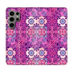 Housse Cuir Portefeuille pour Samsung Galaxy S24 Ultra Texture Carreau Ciment Violet