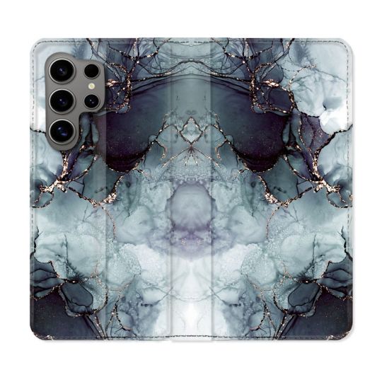 Housse Cuir Portefeuille pour Samsung Galaxy S24 Ultra Texture Marbre Gris