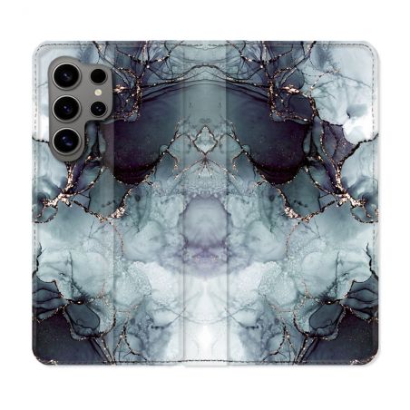 Housse Cuir Portefeuille pour Samsung Galaxy S24 Ultra Texture Marbre Gris