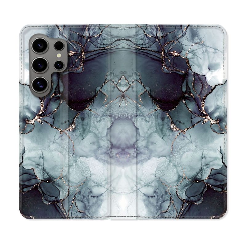 Housse Cuir Portefeuille pour Samsung Galaxy S24 Ultra Texture Marbre Gris