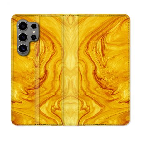 Housse Cuir Portefeuille pour Samsung Galaxy S24 Ultra Texture Marbre Jaune