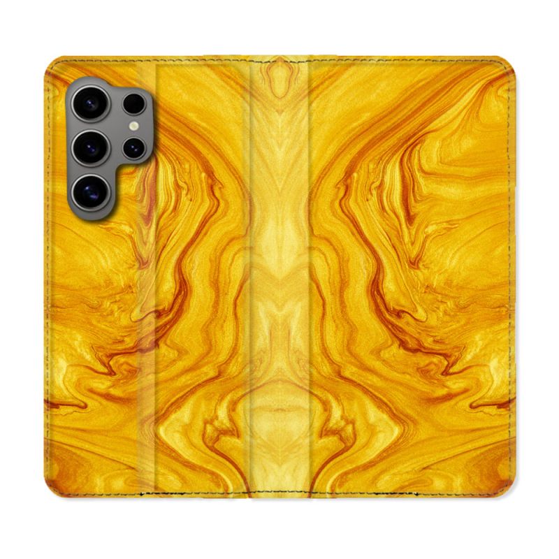 Housse Cuir Portefeuille pour Samsung Galaxy S24 Ultra Texture Marbre Jaune