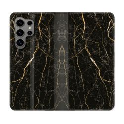 Housse Cuir Portefeuille pour Samsung Galaxy S24 Ultra Texture Marbre Noir