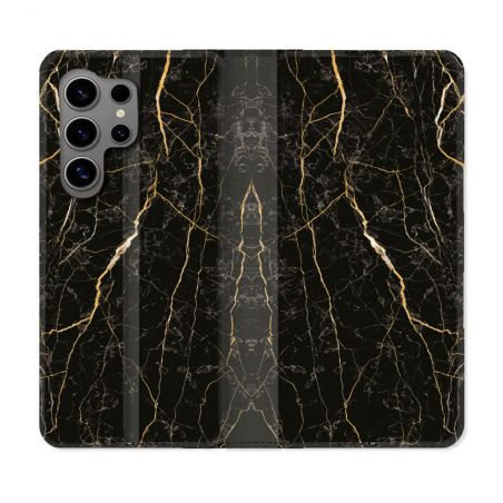Housse Cuir Portefeuille pour Samsung Galaxy S24 Ultra Texture Marbre Noir