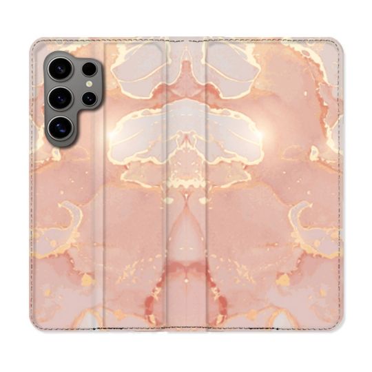 Housse Cuir Portefeuille pour Samsung Galaxy S24 Ultra Texture Marbre Rose