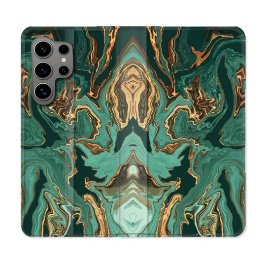 Housse Cuir Portefeuille pour Samsung Galaxy S24 Ultra Texture Marbre Vert