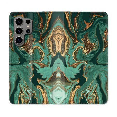 Housse Cuir Portefeuille pour Samsung Galaxy S24 Ultra Texture Marbre Vert