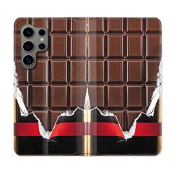 Housse Cuir Portefeuille pour Samsung Galaxy S24 Ultra Texture Trompe Oeil Chocolat