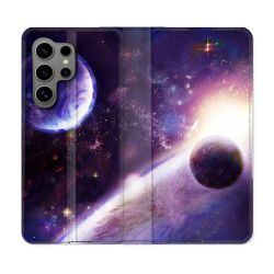 Housse Cuir Portefeuille pour Samsung Galaxy S24 Ultra Univers Planete Stellaire