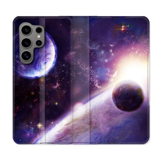 Housse Cuir Portefeuille pour Samsung Galaxy S24 Ultra Univers Planete Stellaire