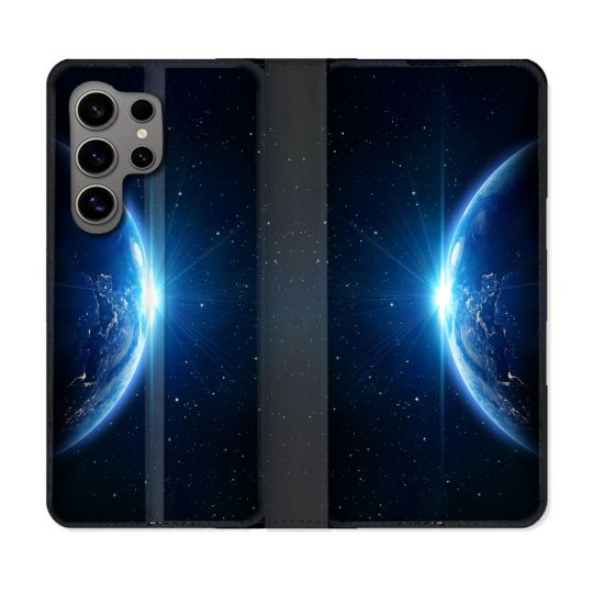 Housse Cuir Portefeuille pour Samsung Galaxy S24 Ultra Univers Planete Terre