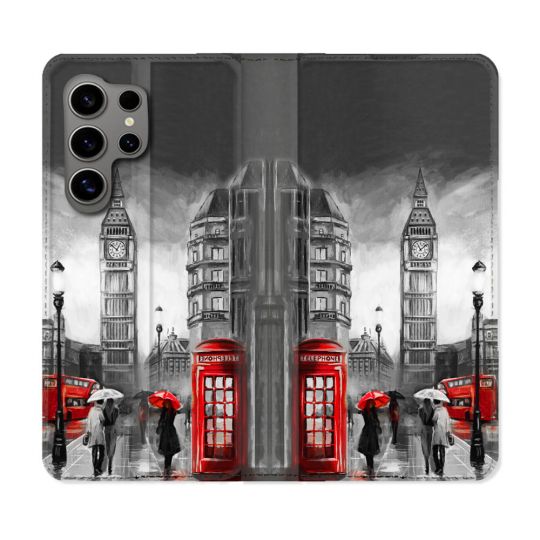 Housse Cuir Portefeuille pour Samsung Galaxy S24 Ultra Voyage Angleterre Londres Vintage