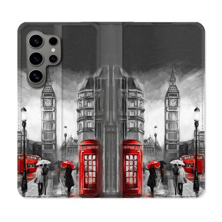 Housse Cuir Portefeuille pour Samsung Galaxy S24 Ultra Voyage Angleterre Londres Vintage