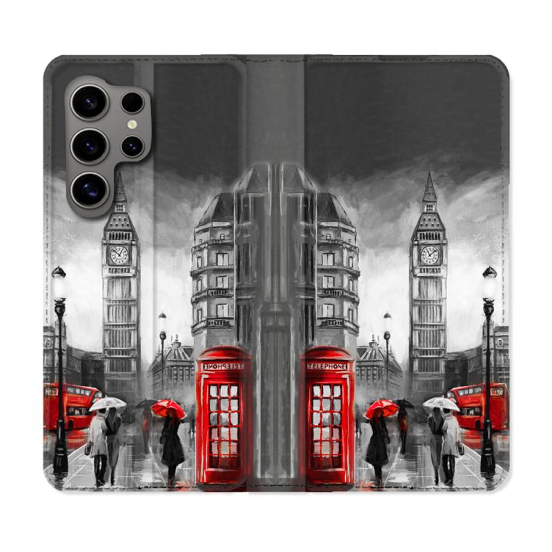 Housse Cuir Portefeuille pour Samsung Galaxy S24 Ultra Voyage Angleterre Londres Vintage