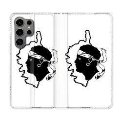 Housse Cuir Portefeuille pour Samsung Galaxy S24 Ultra Voyage Corse Blanc