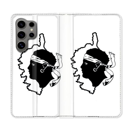 Housse Cuir Portefeuille pour Samsung Galaxy S24 Ultra Voyage Corse Blanc
