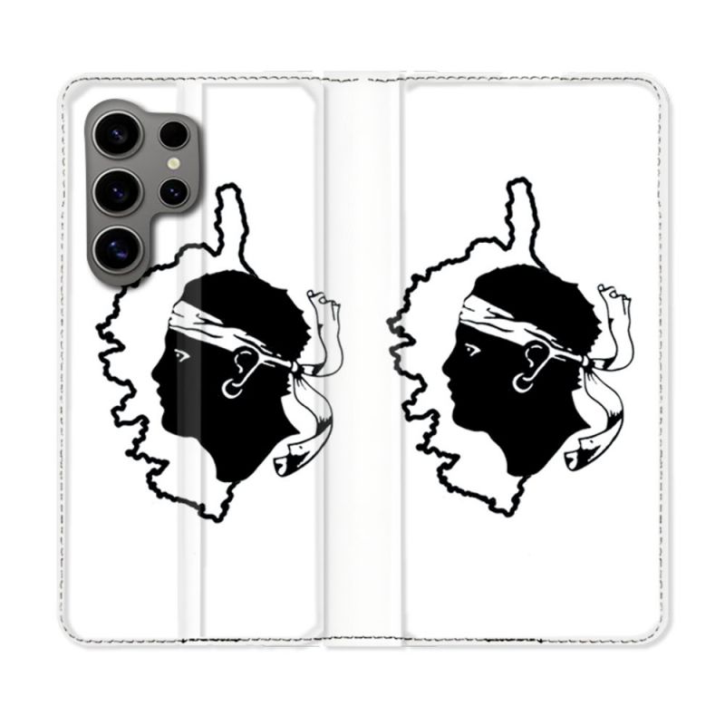 Housse Cuir Portefeuille pour Samsung Galaxy S24 Ultra Voyage Corse Blanc