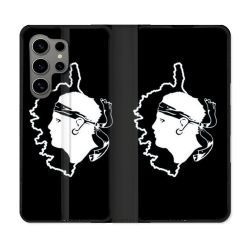 Housse Cuir Portefeuille pour Samsung Galaxy S24 Ultra Voyage Corse Noir