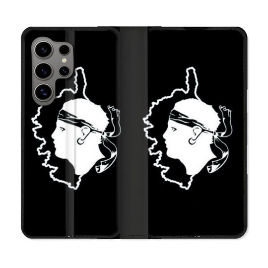 Housse Cuir Portefeuille pour Samsung Galaxy S24 Ultra Voyage Corse Noir