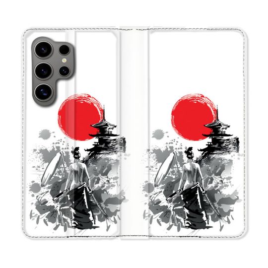 Housse Cuir Portefeuille pour Samsung Galaxy S24 Ultra Voyage Japon Femme