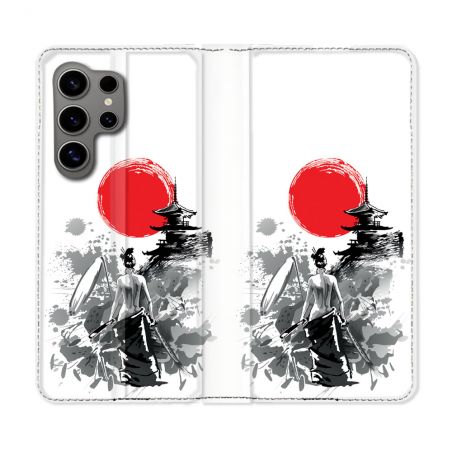 Housse Cuir Portefeuille pour Samsung Galaxy S24 Ultra Voyage Japon Femme