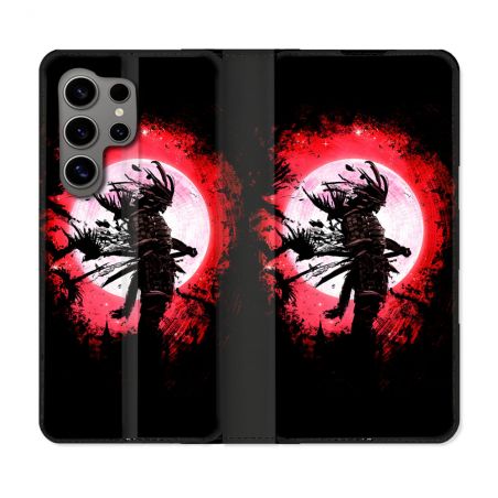 Housse Cuir Portefeuille pour Samsung Galaxy S24 Ultra Voyage Japon Samourai