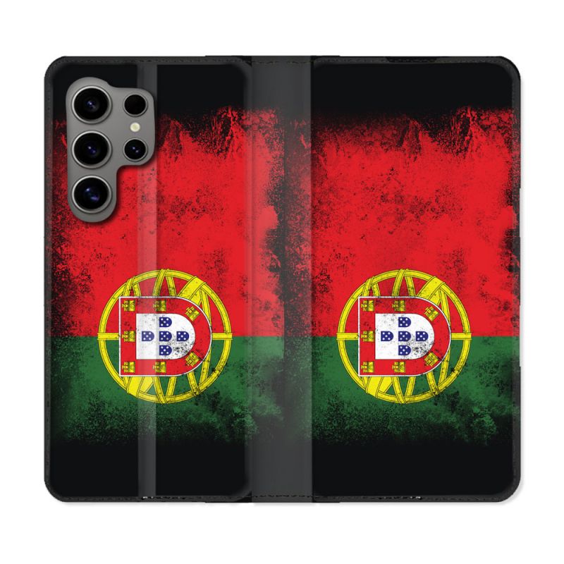 Housse Cuir Portefeuille pour Samsung Galaxy S24 Ultra Voyage Portugal Drapeau