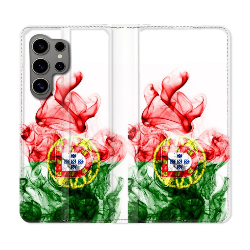 Housse Cuir Portefeuille pour Samsung Galaxy S24 Ultra Voyage Portugal Flamme