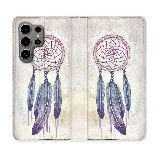 Housse Cuir Portefeuille pour Samsung Galaxy S24 Ultra Zen Attrape Reve Blanc