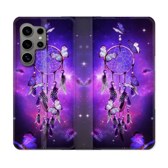 Housse Cuir Portefeuille pour Samsung Galaxy S24 Ultra Zen Attrape Reve Papillon