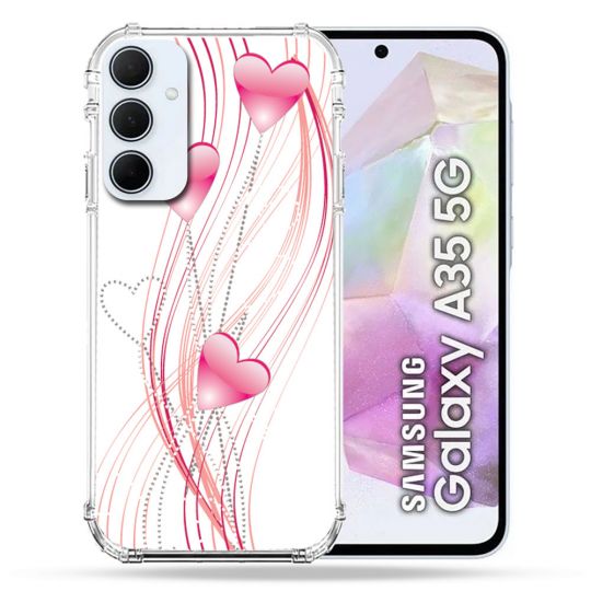 Coque Renforcé Pour Samsung Galaxy A35 5G Amour Coeur Rose Montant sur Blanc