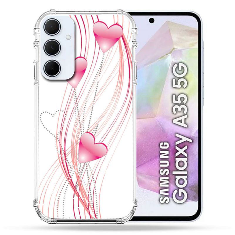 Coque Renforcé Pour Samsung Galaxy A35 5G Amour Coeur Rose Montant sur Blanc