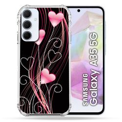 Coque Renforcé Pour Samsung Galaxy A35 5G Amour Coeur Rose Montant sur Noir
