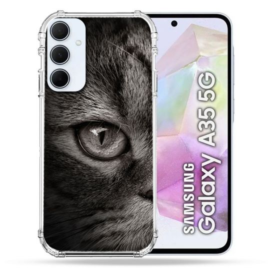 Coque Renforcé Pour Samsung Galaxy A35 5G Animal Chat Gris