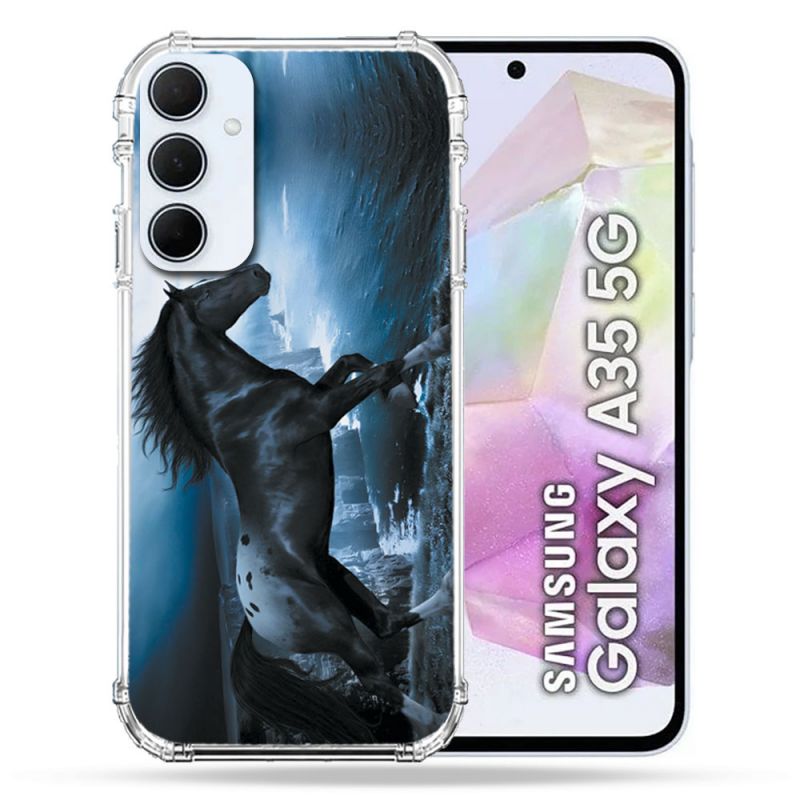 Coque Renforcé Pour Samsung Galaxy A35 5G Animal Cheval Noir
